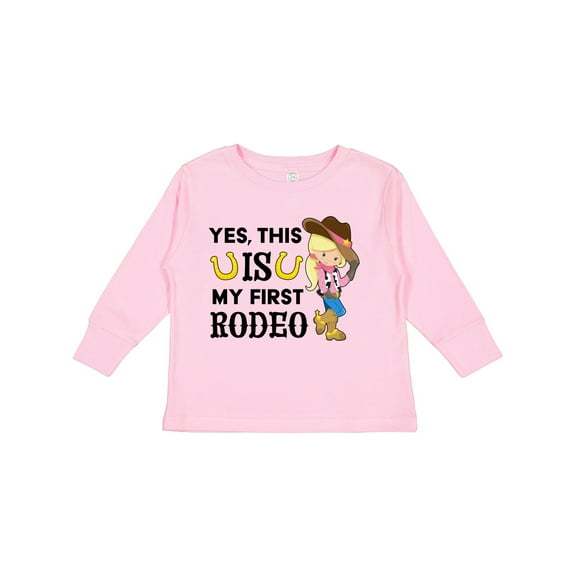 Inktastic Yes, This is My First Rodeo- Cowgirl in Hat and Boots Girls Long Sleeve Toddler T-Shirt