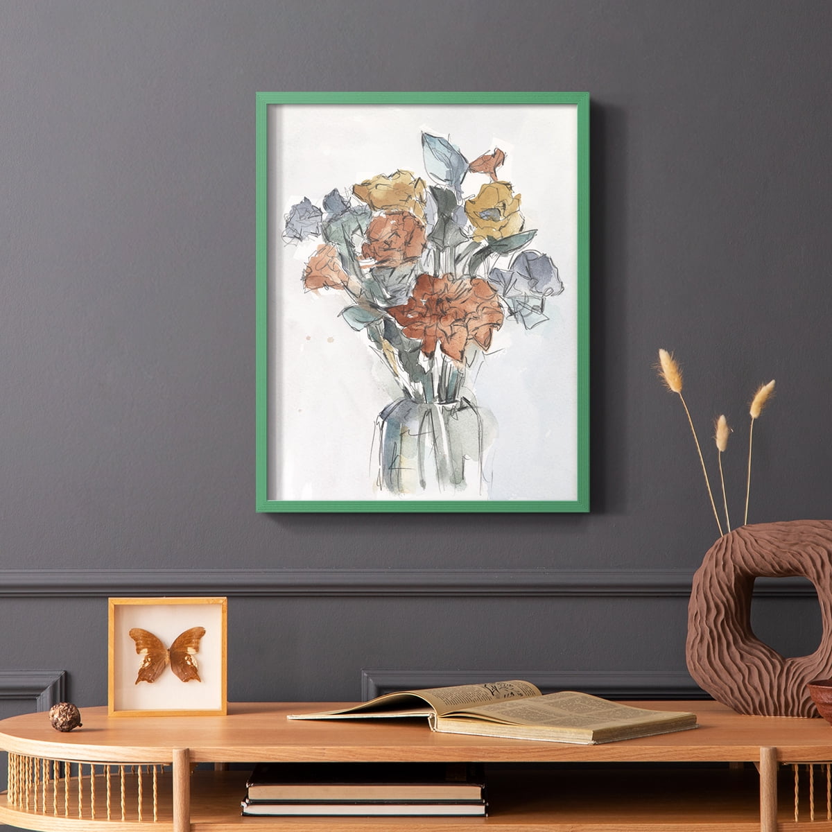 Watercolor Floral Arrangement I Framed Print in Green Solid Wood 8 x 10 Framed Print