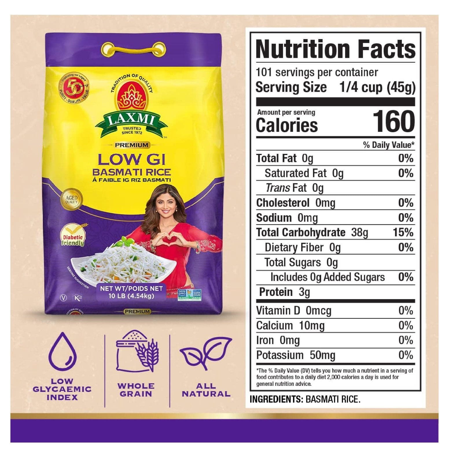 Laxmi Diabetic Basmati Rice, 10lb Bag by Laxmi Foods