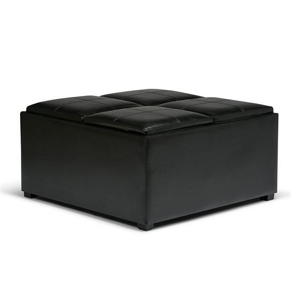 Atlin Designs Faux Leather Coffee Table Ottoman in Black