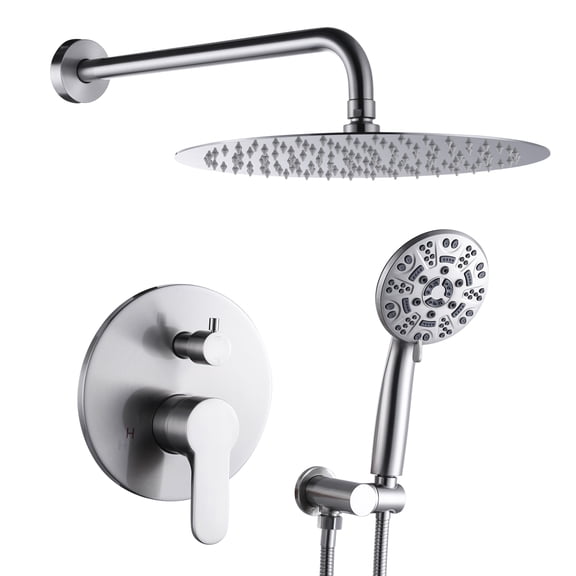 Wowow 9-Spray Patterns with 1.8 GPM 12 in. Wall Mount Rain Fixed Shower Heads in 12 in. Brushed Nickel