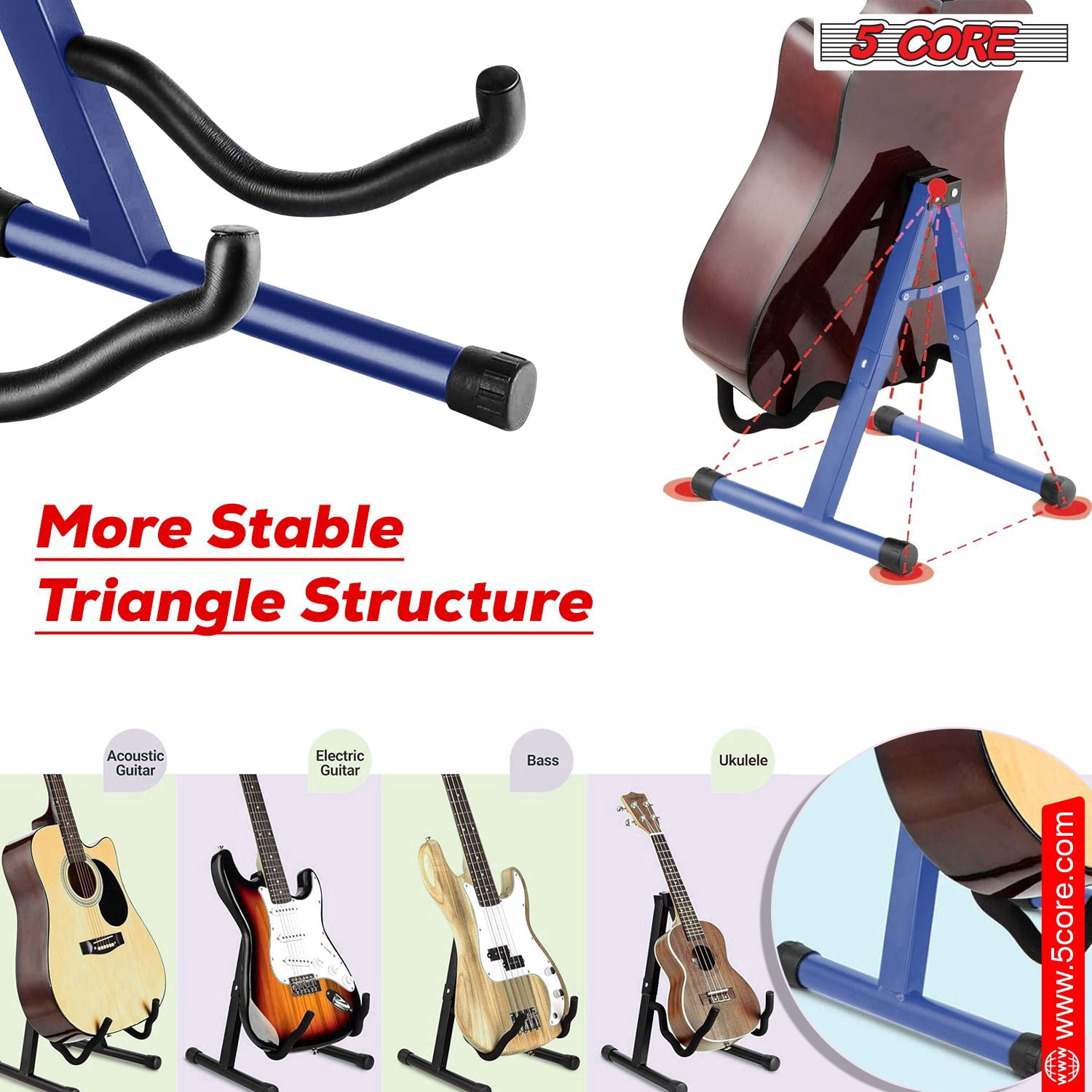 Guitar Stand A Frame Shape w Soft Foam Arm Non Slip Rubber for Acoustic Electric Bass Ukulele