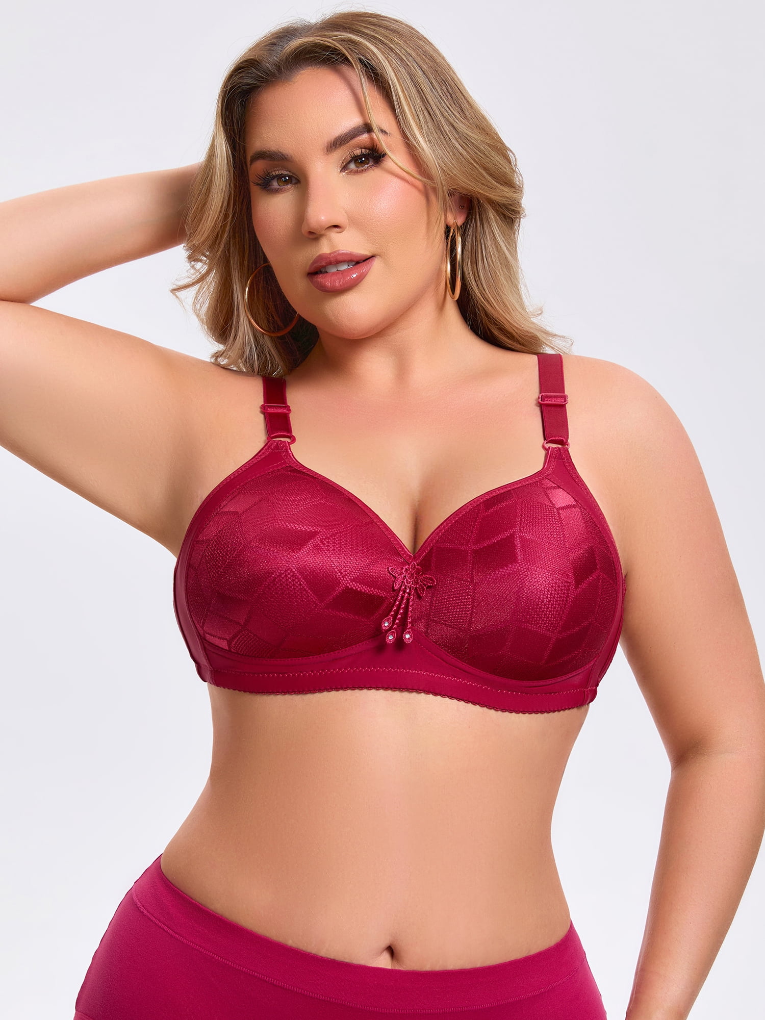 DARING DIVA Women's Deep V Wireless Bralette Soft Cup Adjustable Straps Bra C 48 Red