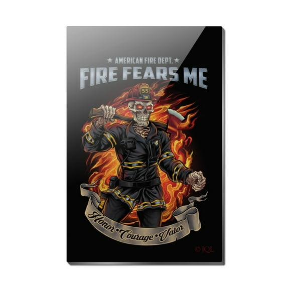 American Fire Department Firefighter Skeleton Fears Me Rectangle Acrylic Fridge Refrigerator Magnet