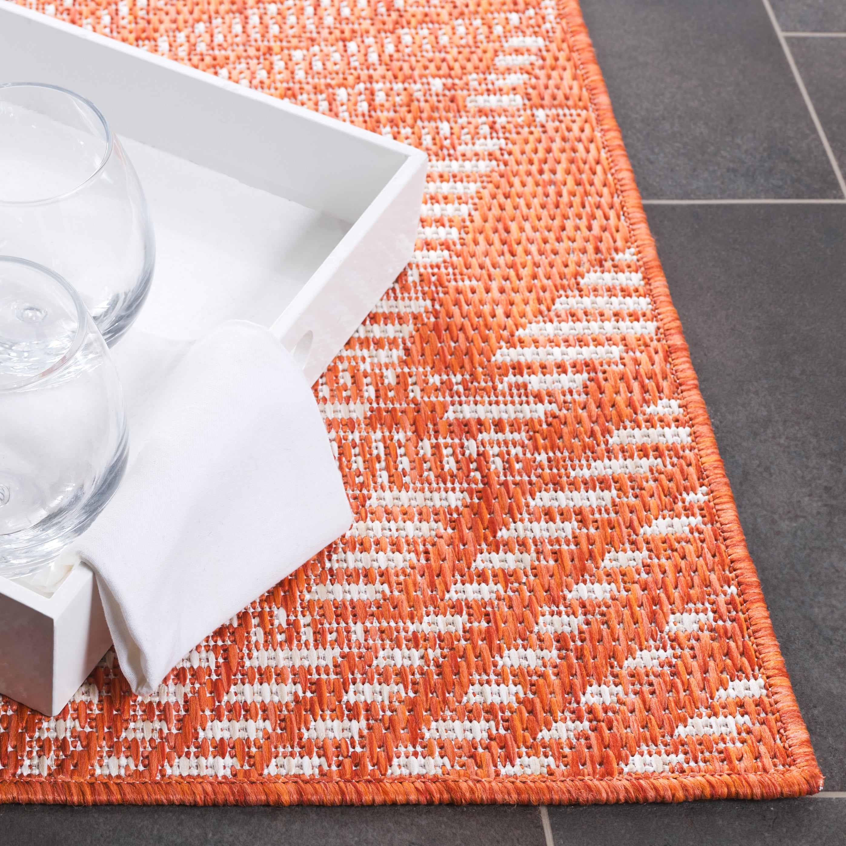 SAFAVIEH Beach House Declan Botanical Indoor/Outdoor Area Rug, Orange/Ivory, 9' x 12'