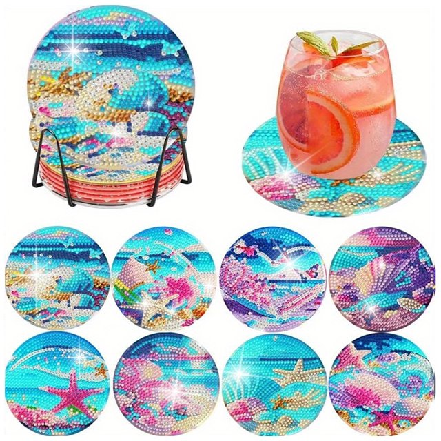 Kit de Manualidades Cgtredaw Posavasos Artísticos con Acrílico 8 Piezas con Soporte