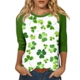 thumbnail image 2 of Dwralegc Vintage Tees for Women Loose Fit Fashion Lucky 3/4 Sleeve Four Leaf Clover Print Irish Clover Graphic Shirts Crewneck Plus Size St Patricks Day Casual Outfit Blouses Fluorescent Green 3XL, 2 of 5
