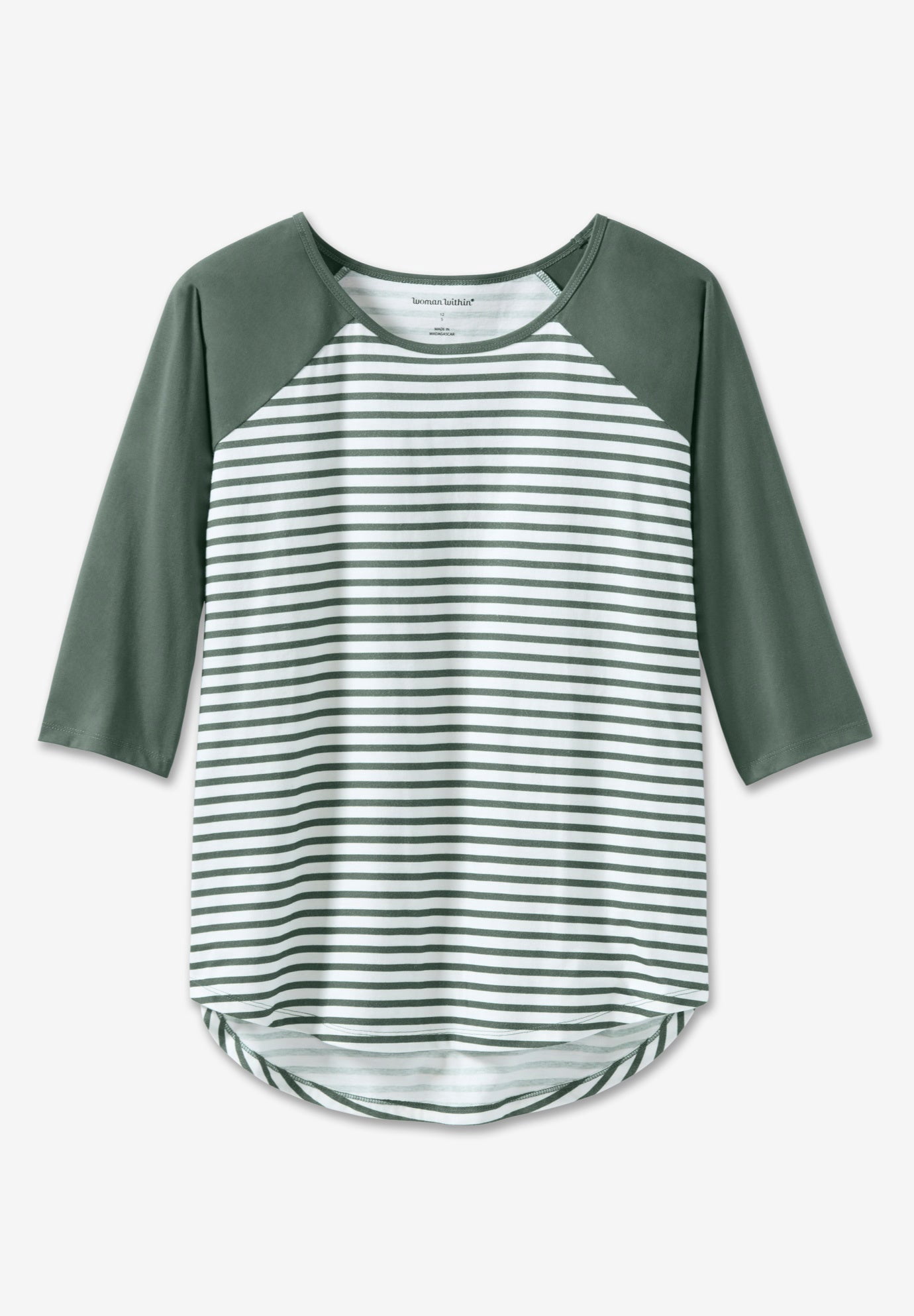 Woman Within Plus Size Three-Quarter Sleeve Baseball Tee