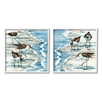 Stupell Industries Sandpipers Grazing Beach Shore Painting White Framed Art Print Wall Art, Set of 2, Design by Paul Brent