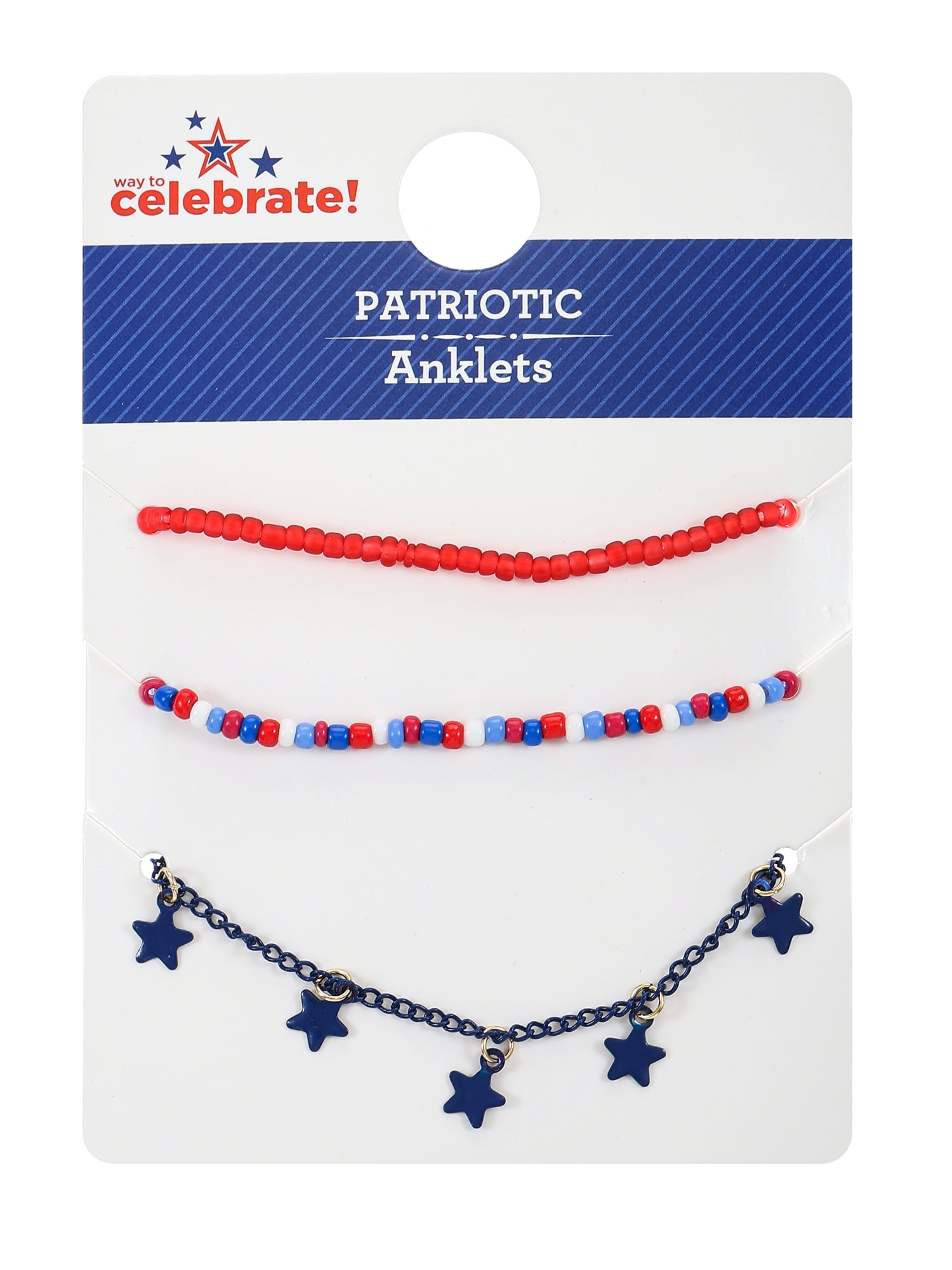 Way to Celebrate Americana Seed Bead Anklet Trio, 3 Pieces