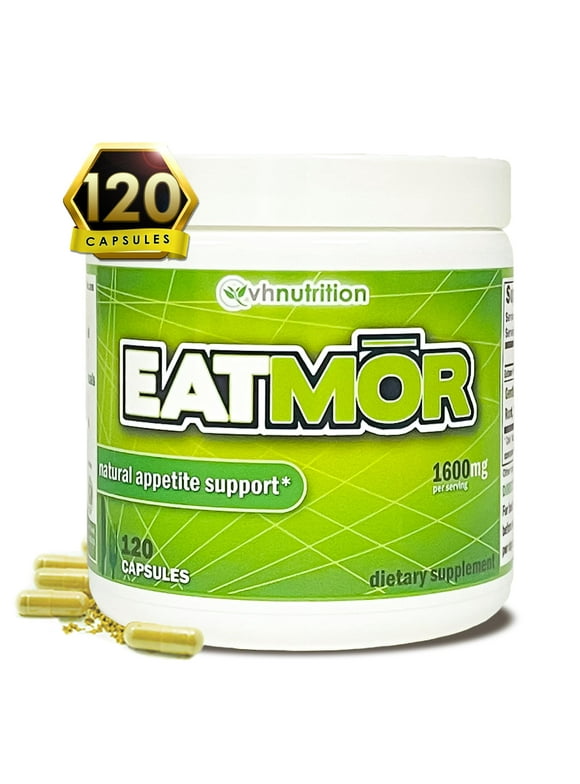 VH Nutrition EATMOR | Appetite Stimulant* Weight Gain Pills* for Men and Women | Formulated with Gentian, Ginger, Alfalfa | 120 Capsules
