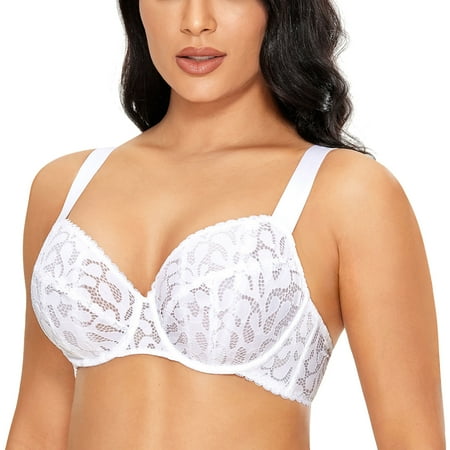 

DOBREVA Women s Underwire Plus Size Lift Push Up Minimizer Unlined Sexy Lace Support Bra