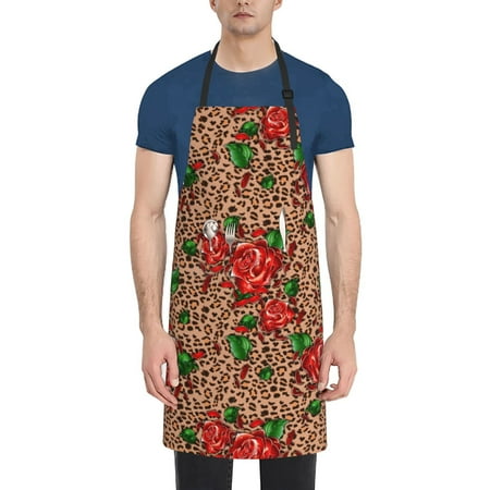

Goofa Rose Mix Leopard 1 Printed Waterproof Apron 33 Chef Aprons for Men Heavy Duty Chemical Work Apron Adjustable Bib Apron
