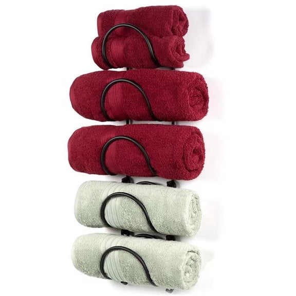 Bxaolu Bathroom Rolled Towel Rack: 5-Tier Wall Mounted Towel Storage Holder, Hanging Organizer for Towels, Blankets, Large Bath Sheets, Space Saving in RV, Closet, Toilet, Cabinet, Black Metal
