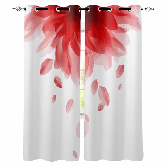Modern Red Blackout Curtains for Bedroom Living Room Darkening Curtains 63 Inches Long Gradient Floral Abstract Bohemian White Window Curtain 2 Panels Set Window Treatment Grommet Drapes 52"x63"