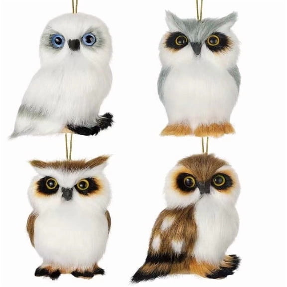 Bwiyojiz Home Decor Christmas Decorations Hanging Ornaments Count 4pcs Plushs Owl Ornament Set Lifelike Winter Owls for Tree Wreath and Garland, Gifts for Her, Brown