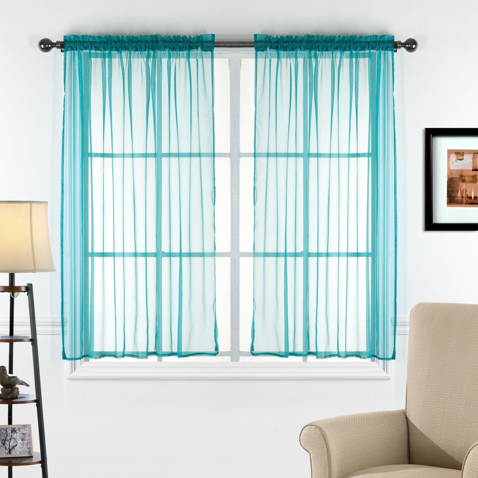 2 Piece Sheer Voile Transparent Rod Pocket Window Curtain Panel Drape