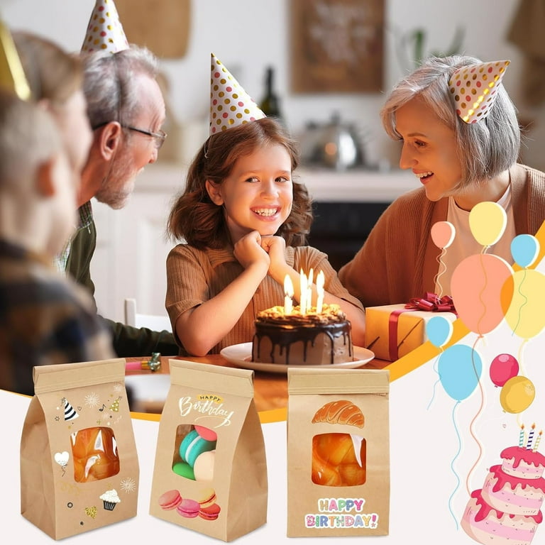 BagDream Bakery Bags with Window 50Pcs 4.5x2.36x9.6 inches Small Paper Bags Tin Tie Tab Lock Bags Brown Window Bags Cookie Bags Coffee Bags Treat
