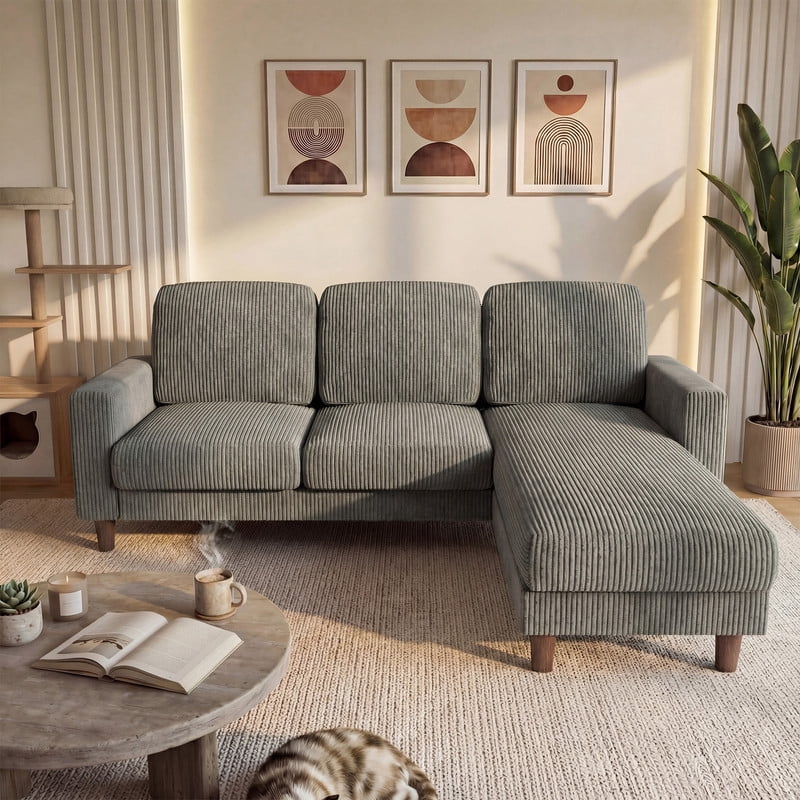 Homall Cloud Modular Sectional Sofa 3 Seat L-Shaped Cloud Oversized Sofa Couch for Living Room, Apartment and Small Space,Corduroy Gray