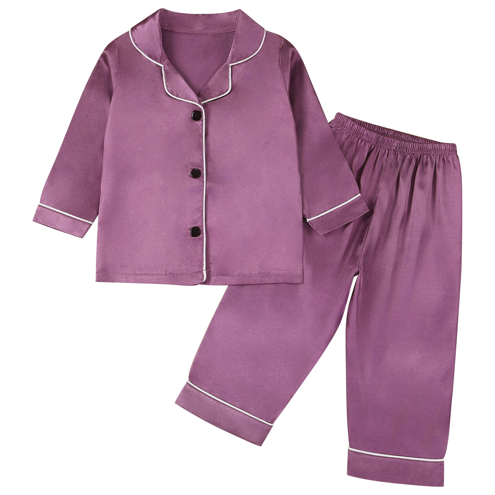 Fridja Pyjama en Satin pour Filles, Été Couleur Unie Manches