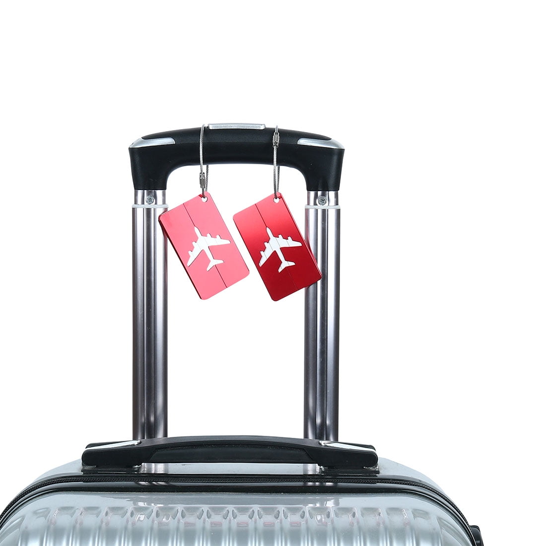 Airport Luggage Handbag Message Label Aluminium Metal Tag Card Holder Red 2pcs