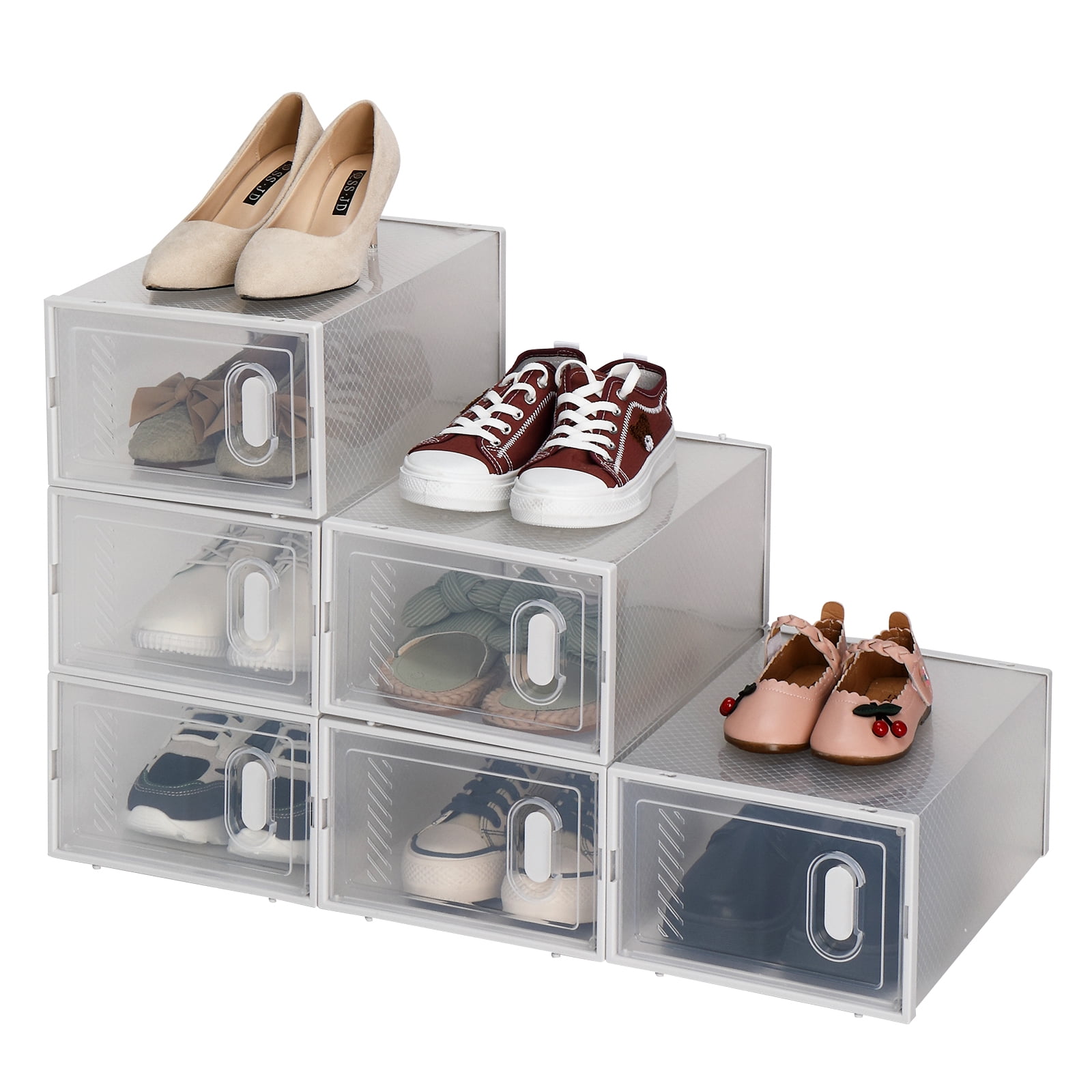 Zimtown Sturdy Shoe Boxes Pack of 12 Stackable Shoe Storage Organizer for  Closet Entryway Foldable Display Shoe Rack Shelf, Clear Plastic, White