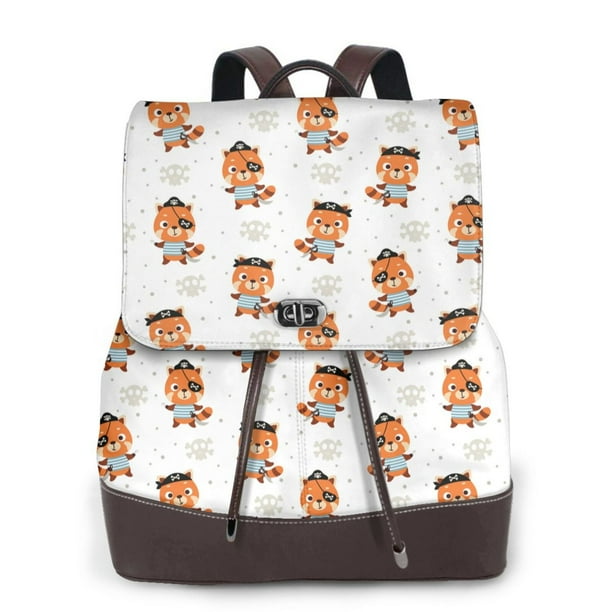 Disketp Cute Little Pirate Red Panda Mochila de Cuero para Mujer, Bolso de Espalda Antirrobo con Estilo para Viaje, Trabajo y Uso Diario