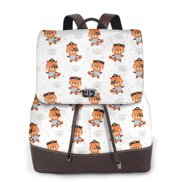 Easygdp Cute Little Pirate Red Panda Mochila de Cuero para Mujeres, Bolso de Hombro, Bolsos de Mano de Moda para Trabajo y Viajes