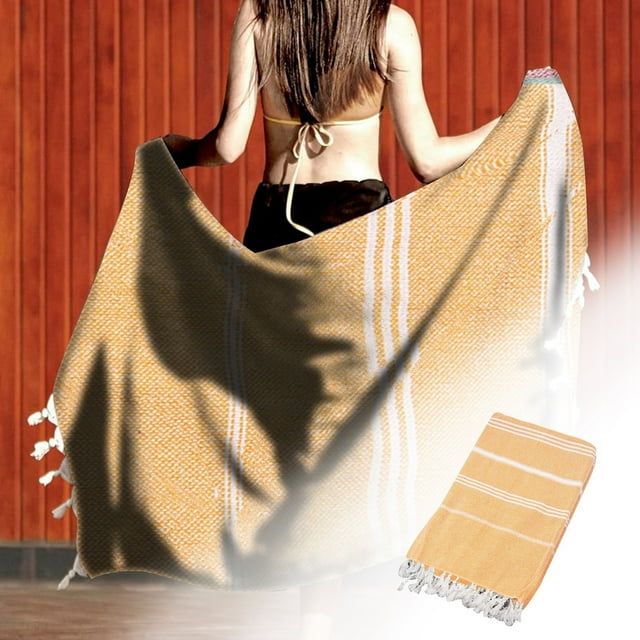 Serviette de Bain - Serviette de Plage Turque Pure Anti-Sable à Pompons pour Adultes, Châle d'Extérieur, Serviette de Sauna Rayée, Accessoire de Bain Turc