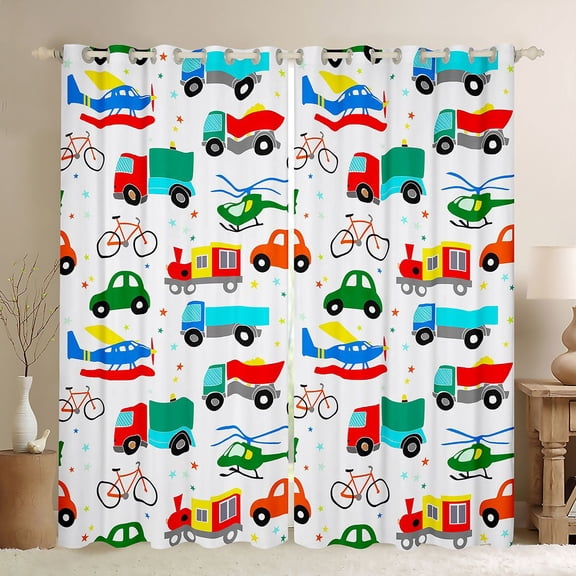 Manfei Colorful Cartoon Cars Black Out Curtains,Modern Aircraft Aitplane Curtains Pack of 2 (42x63 Each),Cute Multicolor Stars Bedroom Curtains For Boys Girls,Super Cozy Room Decor