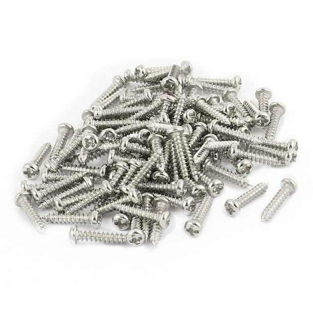 100 piezas de tornillos autorroscantes de cabeza redonda Phillips de acero inoxidable M2 x 10 mm