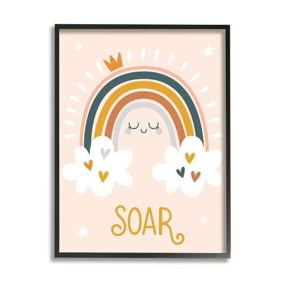 Stupell Industries Casual Soar Calligraphy Smiling Rainbow Hearts Stars Graphic Art Black Framed Art Print Wall Art, Design by Ilis Aviles
