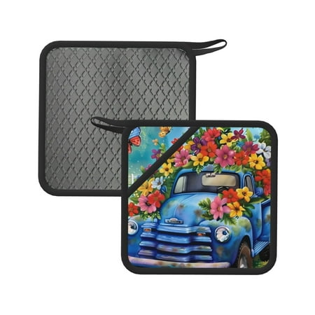 

Sikiie Floral Truck Welcome Pot Holders Kitchen Insulation Mats Heat Resistant Pot-Holder Oven Anti-Scald Pads for Cooking Baking 7.1*7.1inch