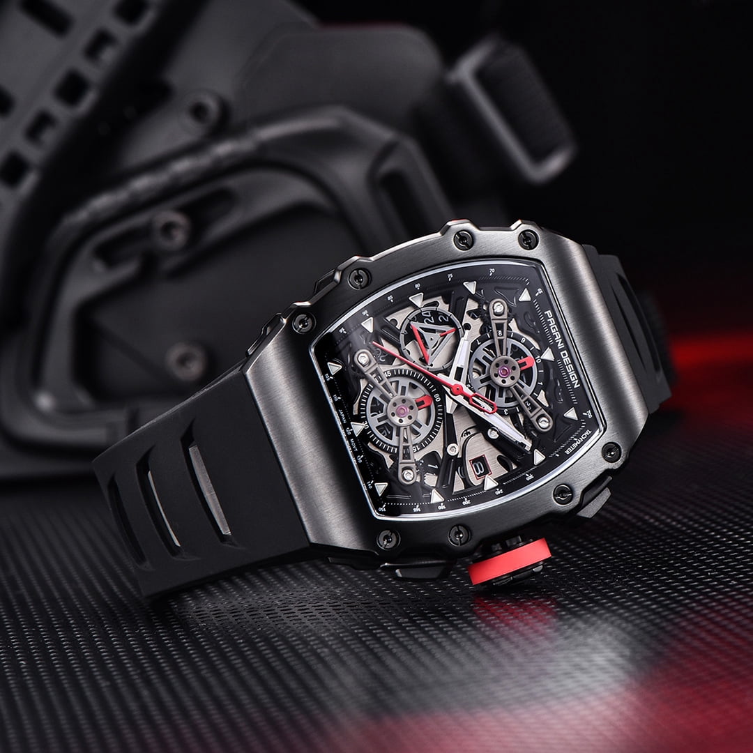 PAGANI DESIGN Men's Quartz Watches Chronograph Tonneau Stainless Steel Sports Wrist Watches for Men Synthetic Sapphire Dial Glass