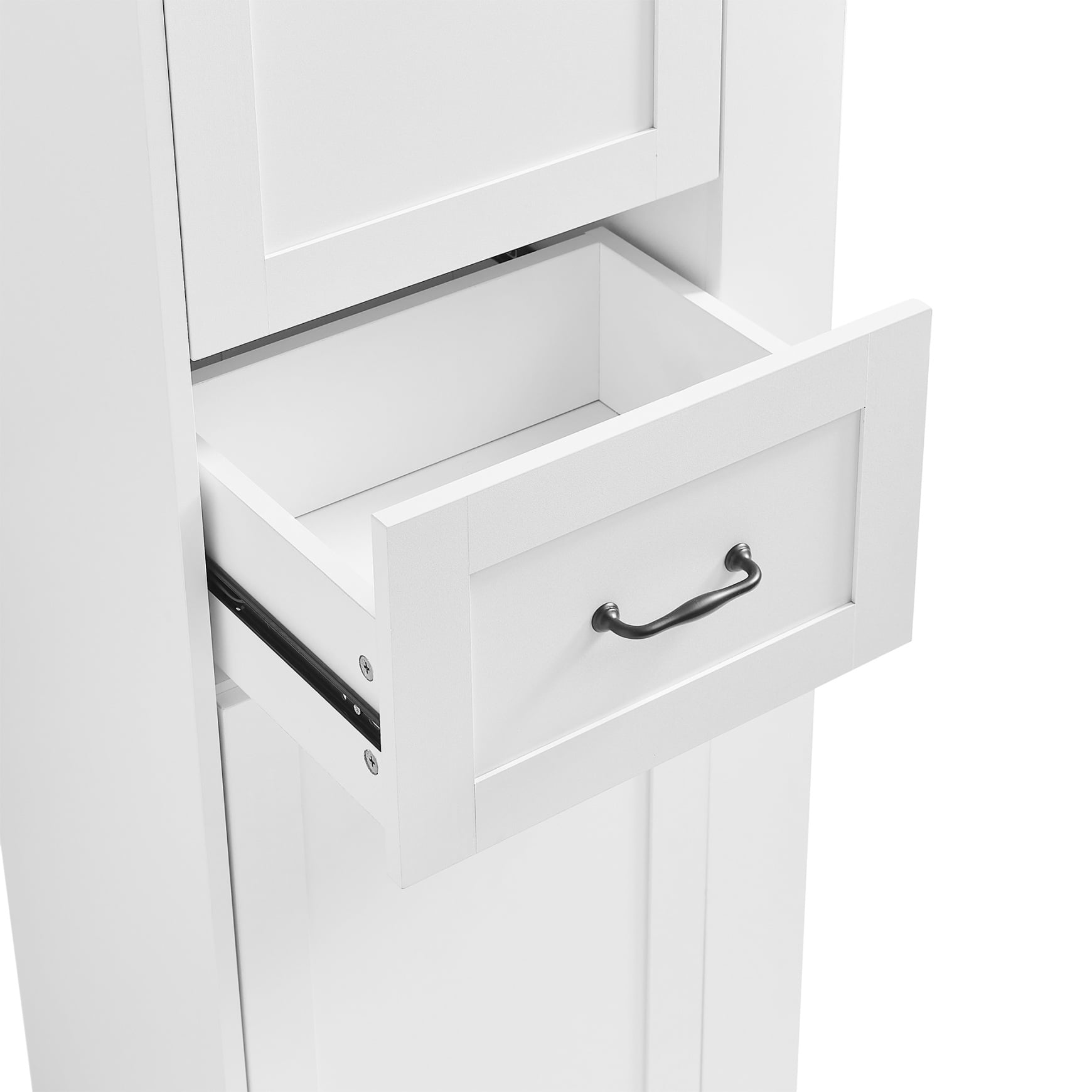 67.8"H Bathroom Storage Cabinet with Laundry Hamper, Wooden Bathroom Pantry Cabinet with 2 Hooks and Adjustable Shelf for Living Room, White