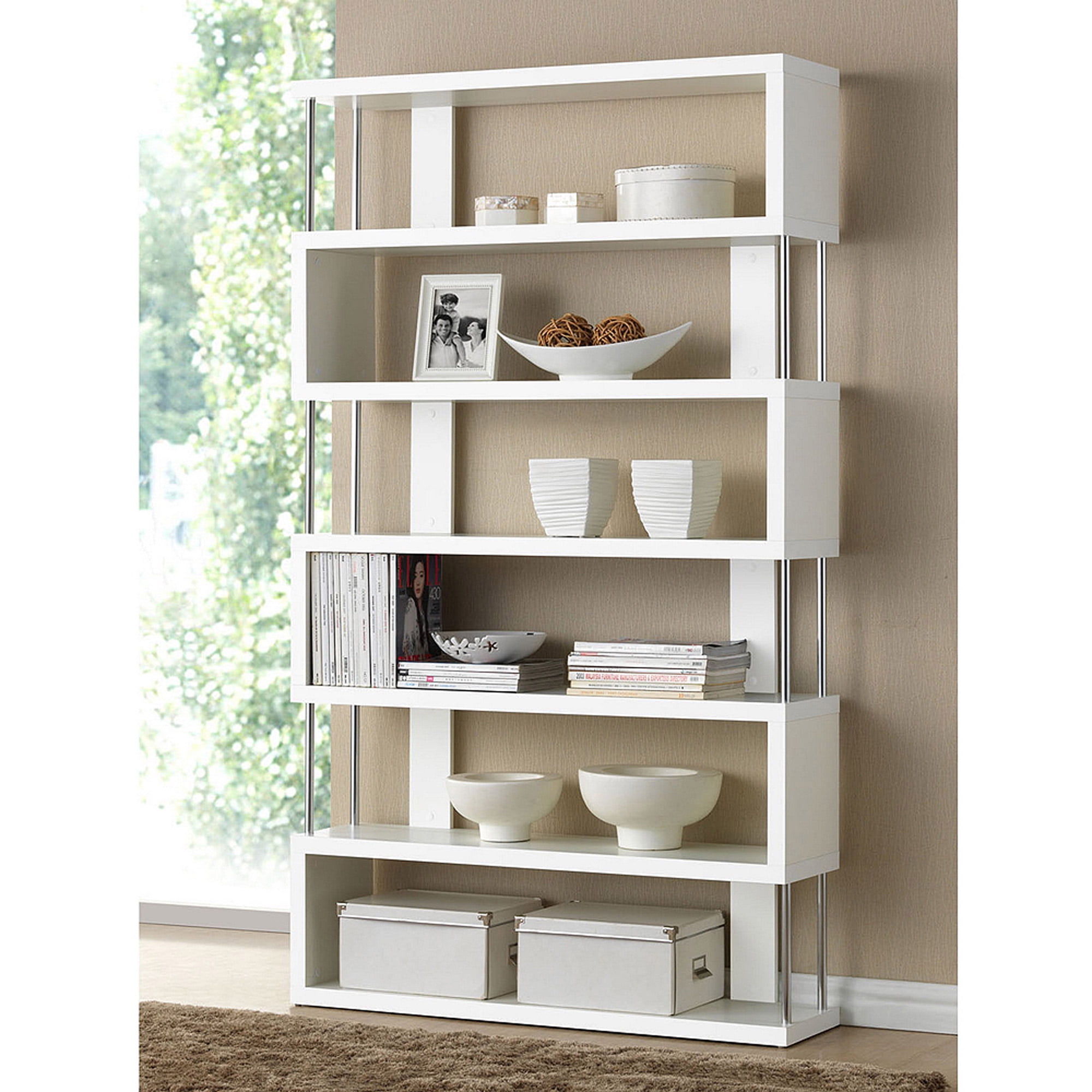 Barnes White Six Shelf Modern Bookcase Finish