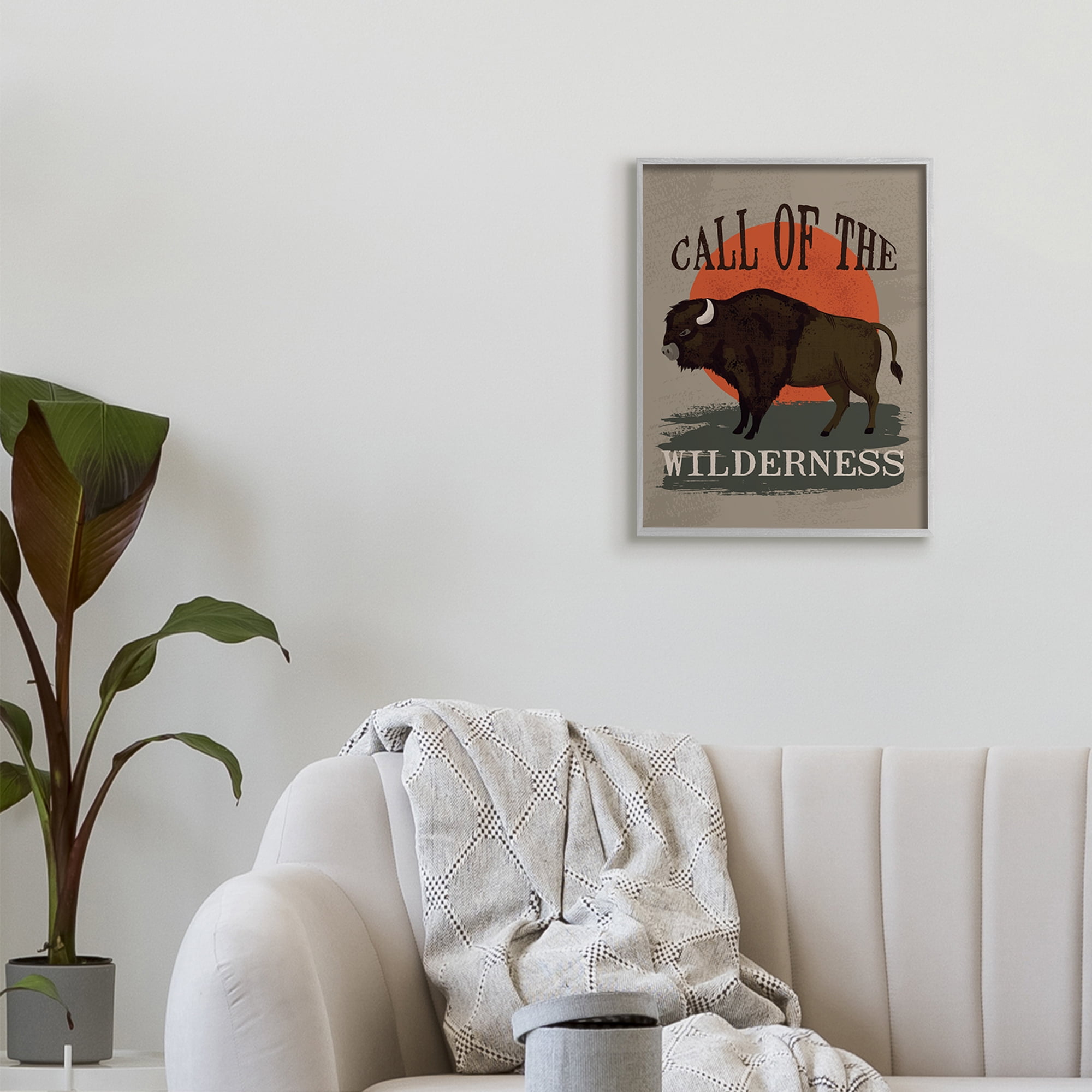 Call of The Wilderness Phrase Southwestern Buffalo Sunset 16 in x 20 in Framed Painting Art Prints, by Stupell Home Décor