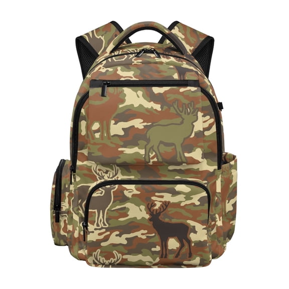 FUIALDOLG Camouflage Deer 17 Inch Kids Backpack, Large Capacity Durable Lightweight Bookbag for Elementary School and Outdoor Travel
