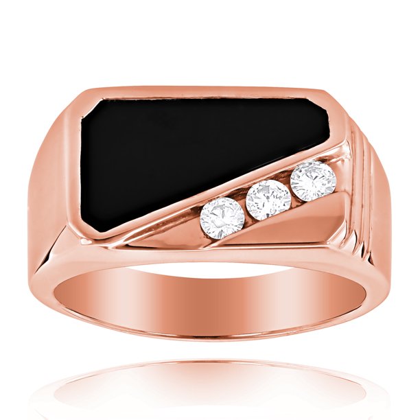 Luxurman 14k Men S Diamond Polished Onyx Ring For Him 0 3 Ctw Rose Gold Size 6 5 Walmart Com Walmart Com
