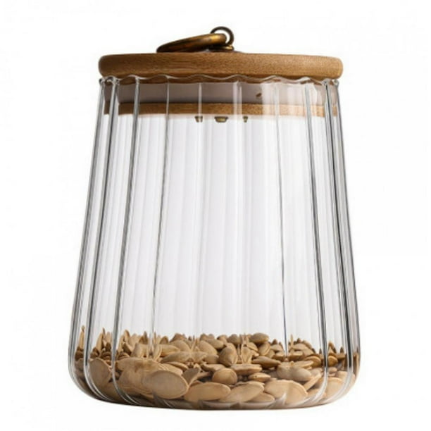 Airtight Glass Storage Jar, for Coffee Tea Nuts Canister Petal, Decorative Container with Bamboo Lid, Metal Handle Easy to Grasp