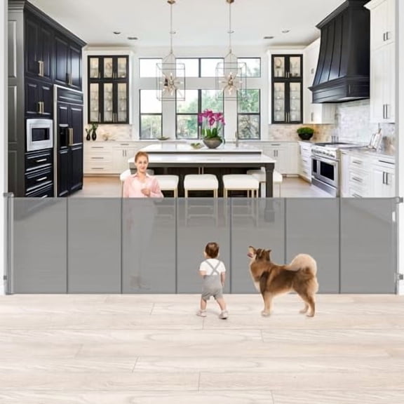 42" TALL X 120" WIDE RETRACTABLE BABY GATES DOG GATE KEEPS PETS - GRAY