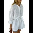 thumbnail image 1 of Conjuntos de Verano de 2 Piezas para Mujer: Camisetas A Rayas con Mangas Abullonadas y Botones, Pantalones Cortos A Juego y Conjuntos Casuales L, 1 of 10