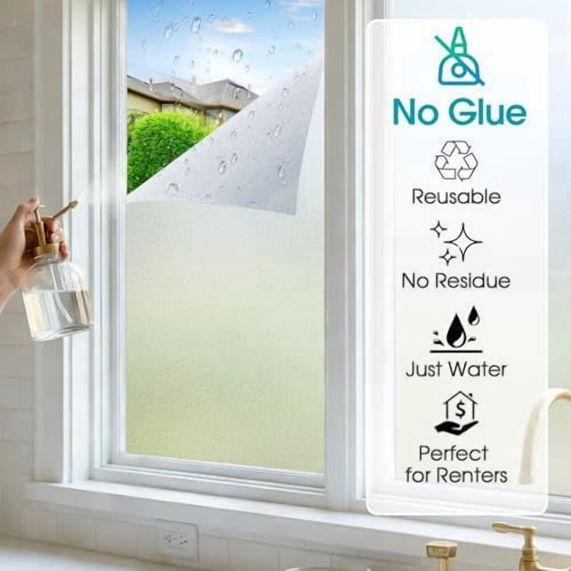 Jointown Frosted Glass Window Privacy Film Day and Night, Static Cling No Glue, Anti-Glare Heat Blocking, Renter-Friendly Removable Decorative Covering for Home Bathroom Bedroom, 23.6 x 118.1 Inc