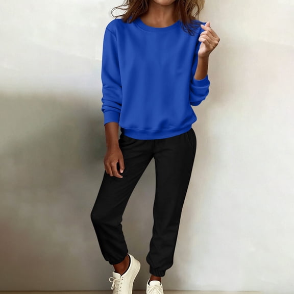 YUNAFFT Solid Color Cropped Sweatshirt and Sweatpants Set for Women with Soft Round Neck Long Sleeve Comfort Fit