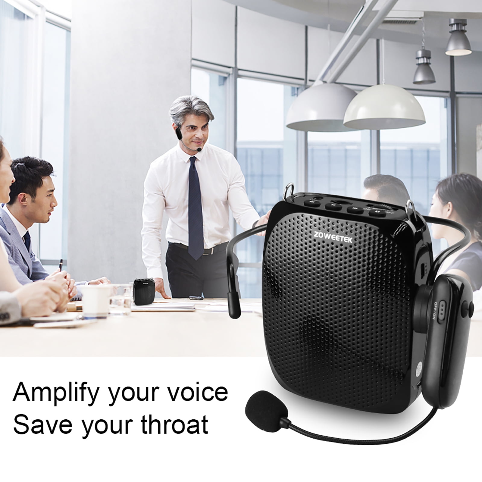 Zoweetek Voice Amplifier with UHF Wireless Microphone PA System Portable Speakers for Classroom Meetings Outdoors Multiple Locations