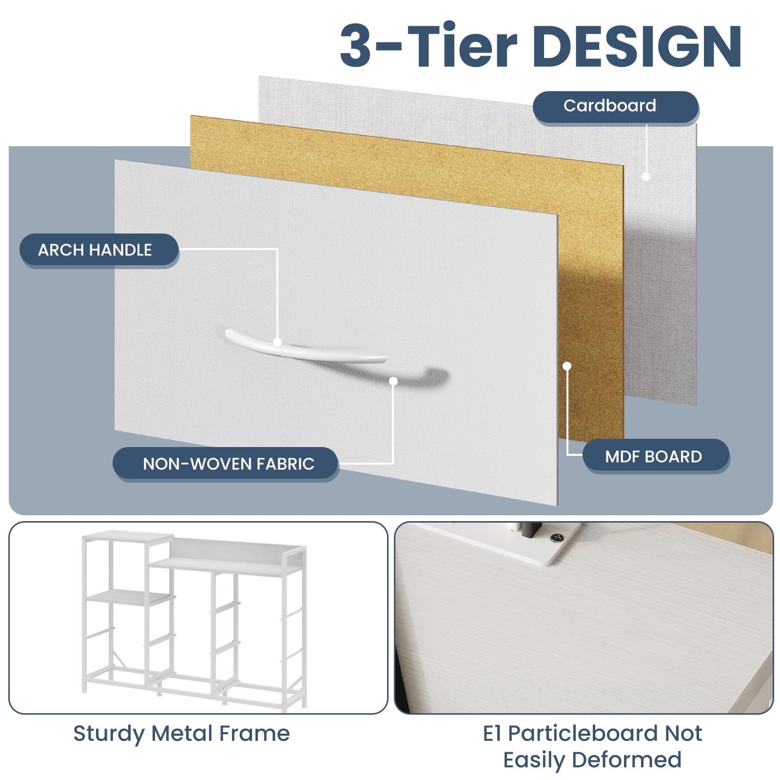 EDX 8 Drawer Dresser TV Stand, with Power Outlets and Open Shelves, for Bedroom and Living Room, White