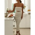 thumbnail image 2 of Women Tube Top Dresses Knit Strapless Cut Out Striped Midi Bodycon Dress Summer Backless Fitted Long Beach Dresses, 2 of 7
