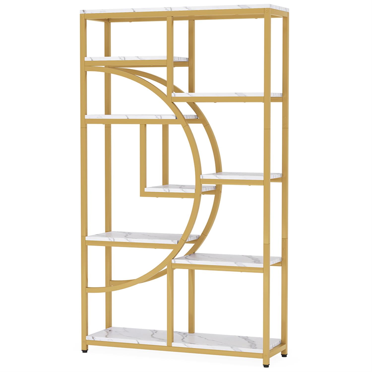 Demi Bonn 69" Freestanding Bookshelf with 9 Open Shelves, Wood and Metal Bookcase Storage Organizer, Display Standing Shelf Unit for Bedroom, Living Room, Gold