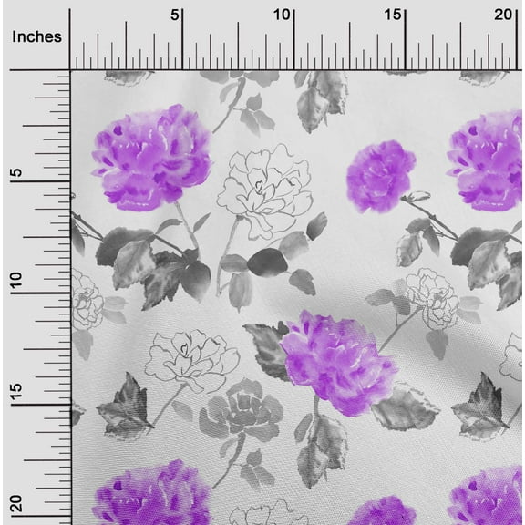 oneOone Cotton Poplin Twill Purple Fabric Flower & Leaves Watercolor Sewing Craft Projects Fabric Prints By Yard 56 Inch Wide