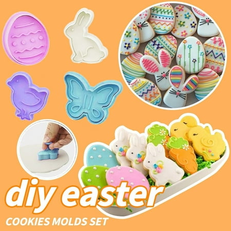 

MRULIC Easter decoration Pastry/Cookie/Fondant Stampers 4-Piece Set Easter Day Cookie Set Mold Tools + As shown